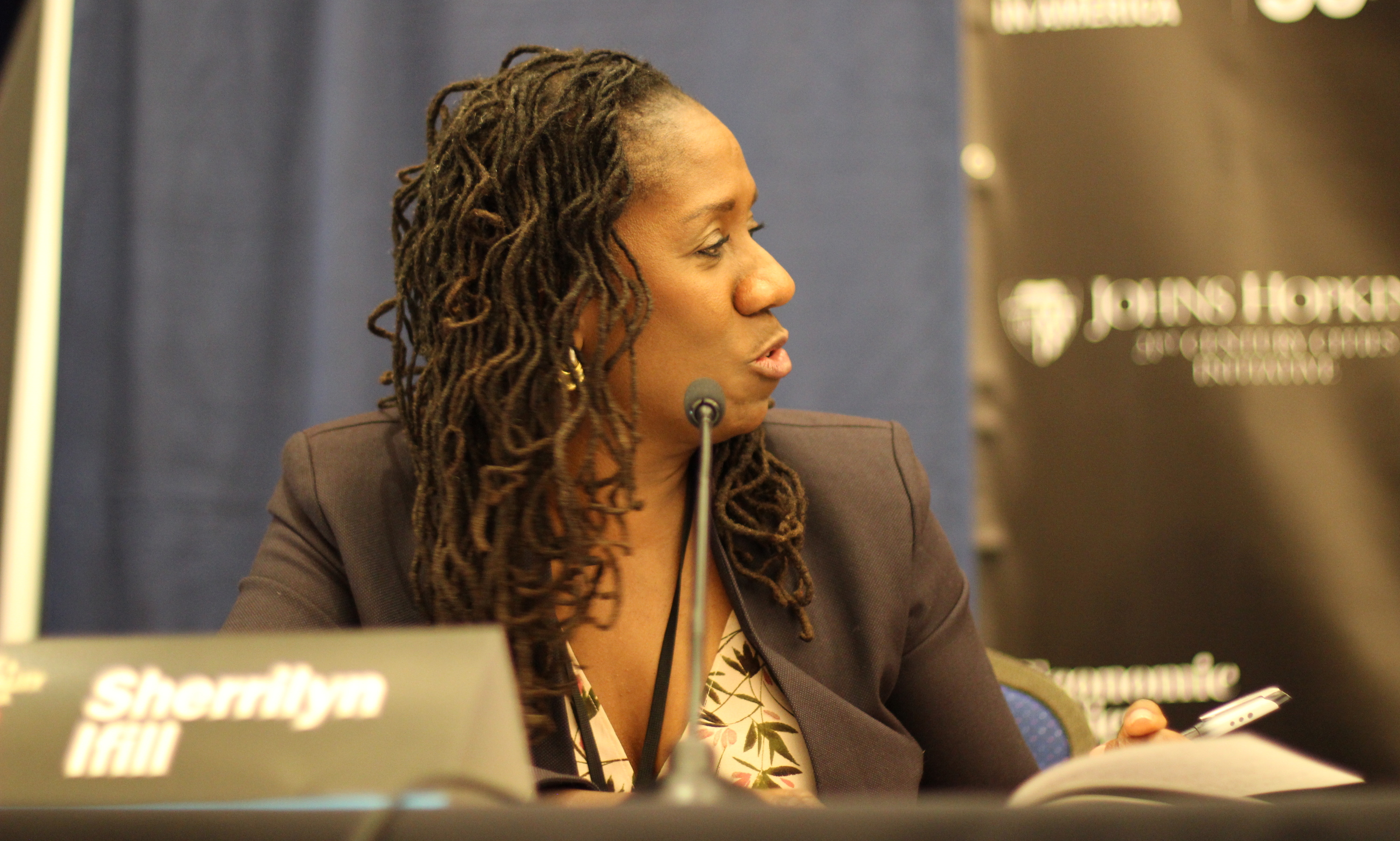 Sherrilyn Ifill gestures during the remedies panel