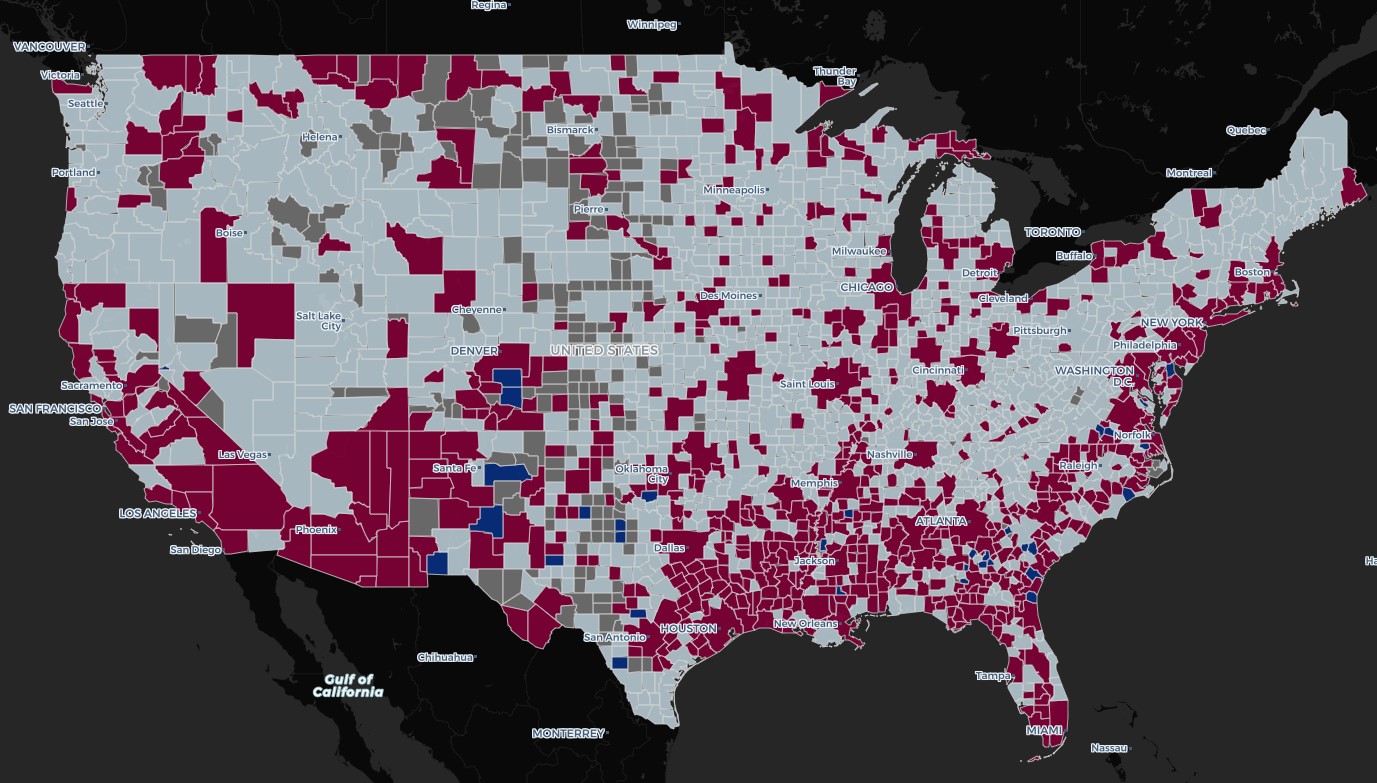 A map of the United States demonstrating racial segregation