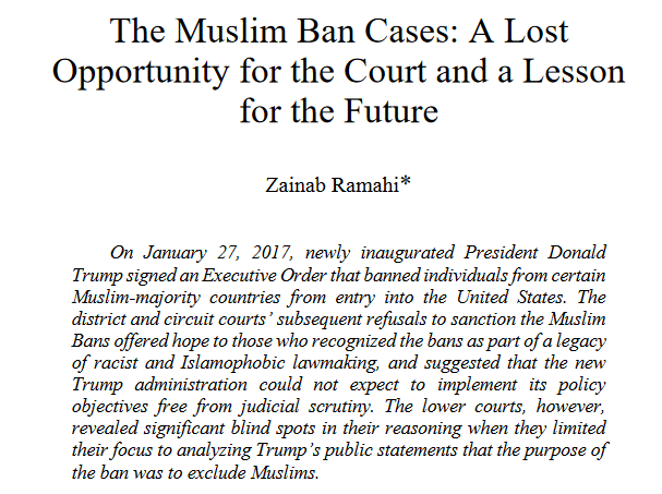 Cover page of Muslim Ban law review article