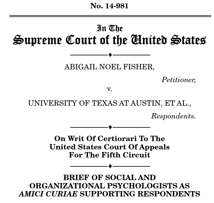 cover of the Fisher v UT amicus brief