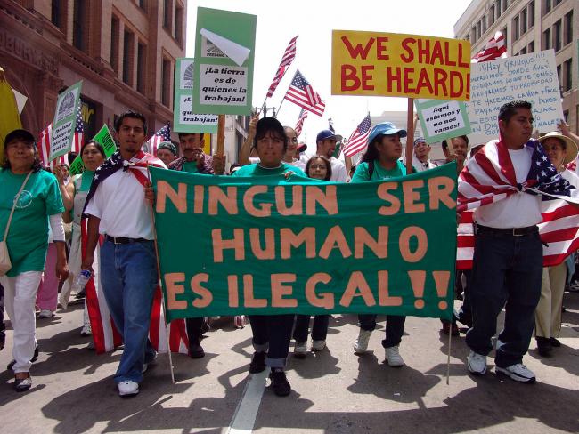 Protesters at May Day immigration march