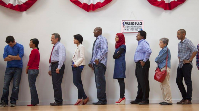 People waiting in line to vote