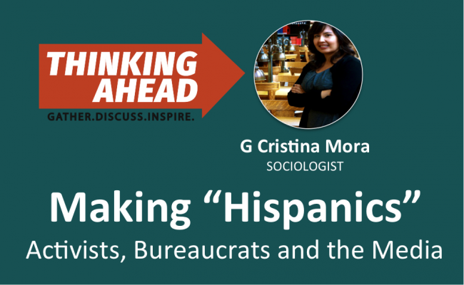Flier for Thinking Ahead event with Cristina Mora